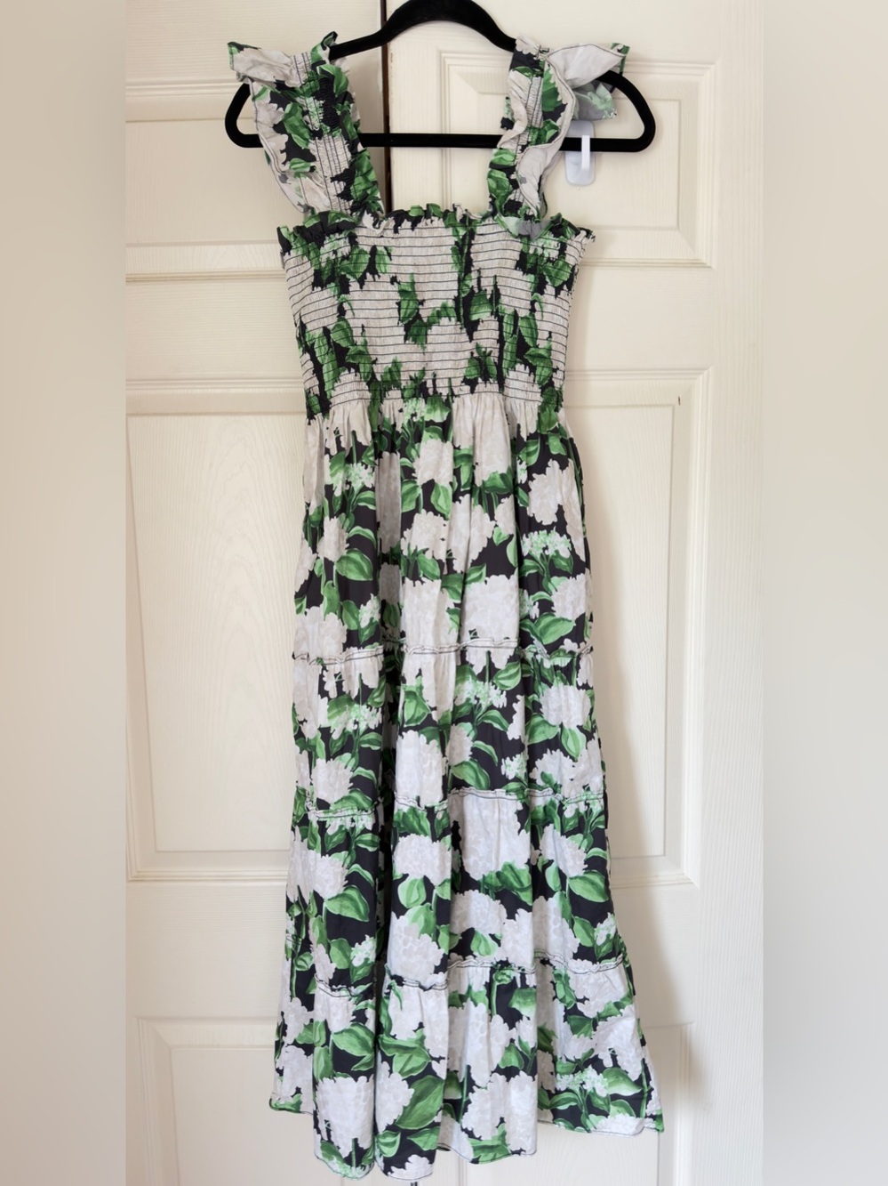 Hill House Green and White Floral Smocked Midi Dress - Picture 5 of 6